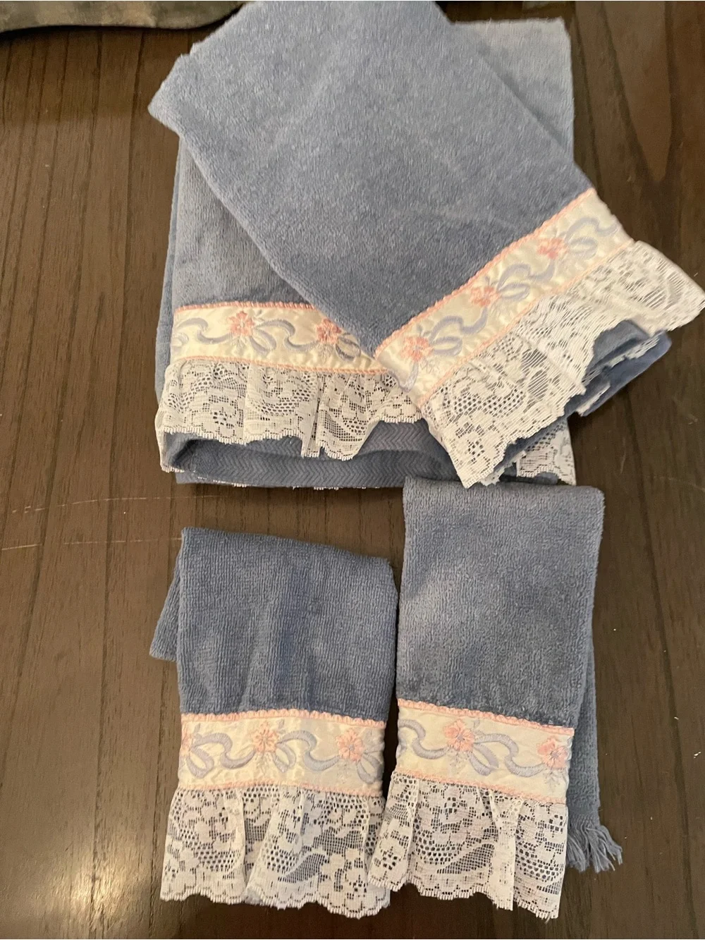 Martha Stewart Light Blue Decorative Lace-Trim Bath Towel Set